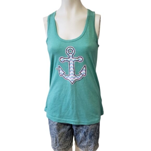 NWT PEI medium anchor ocean chevron graphic tank top seafoam green - Picture 2 of 10